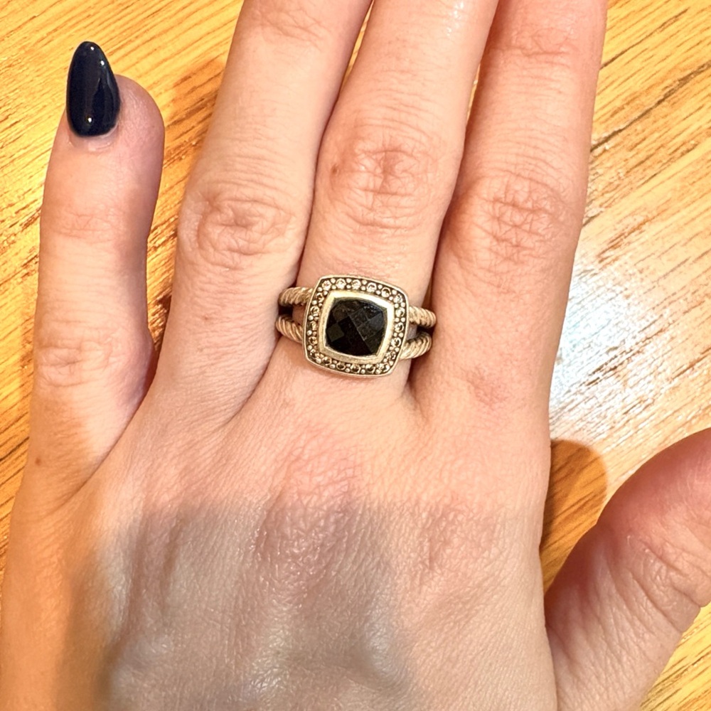David Yurman ALBION RING Sterling Silver with Black Onyx and Diamonds, size 5.5